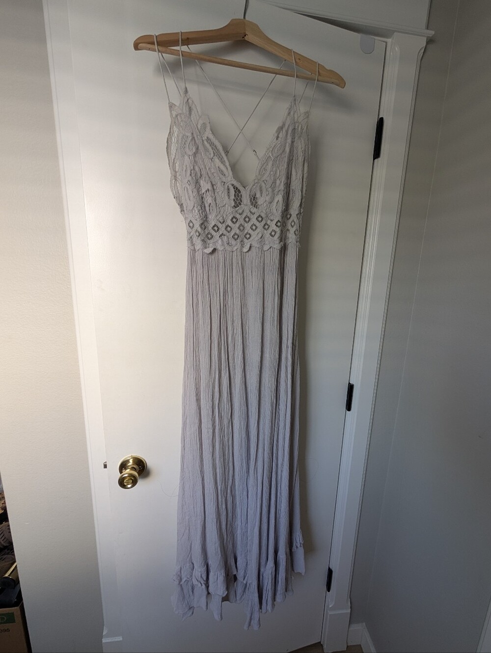 Free People Adella Dress Light Lavender Lace Maxi With Crisscross Straps